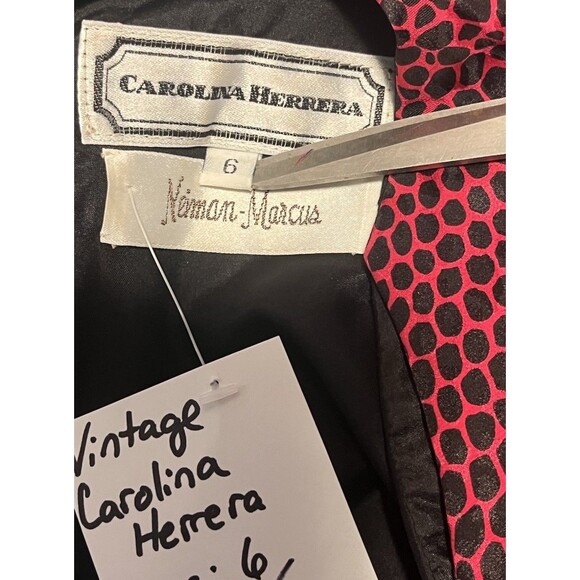 Vtg Carolina Herrera Neiman Marcus Silk Peplum Dress Size 6 Burgundy Black - Picture 4 of 6